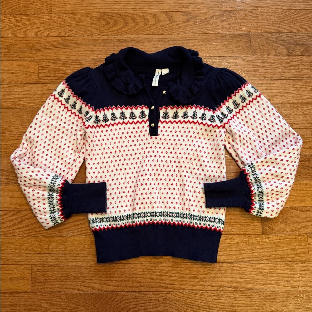 Janie and Jack Navy and White Fair Isle Tree Holiday Sweater